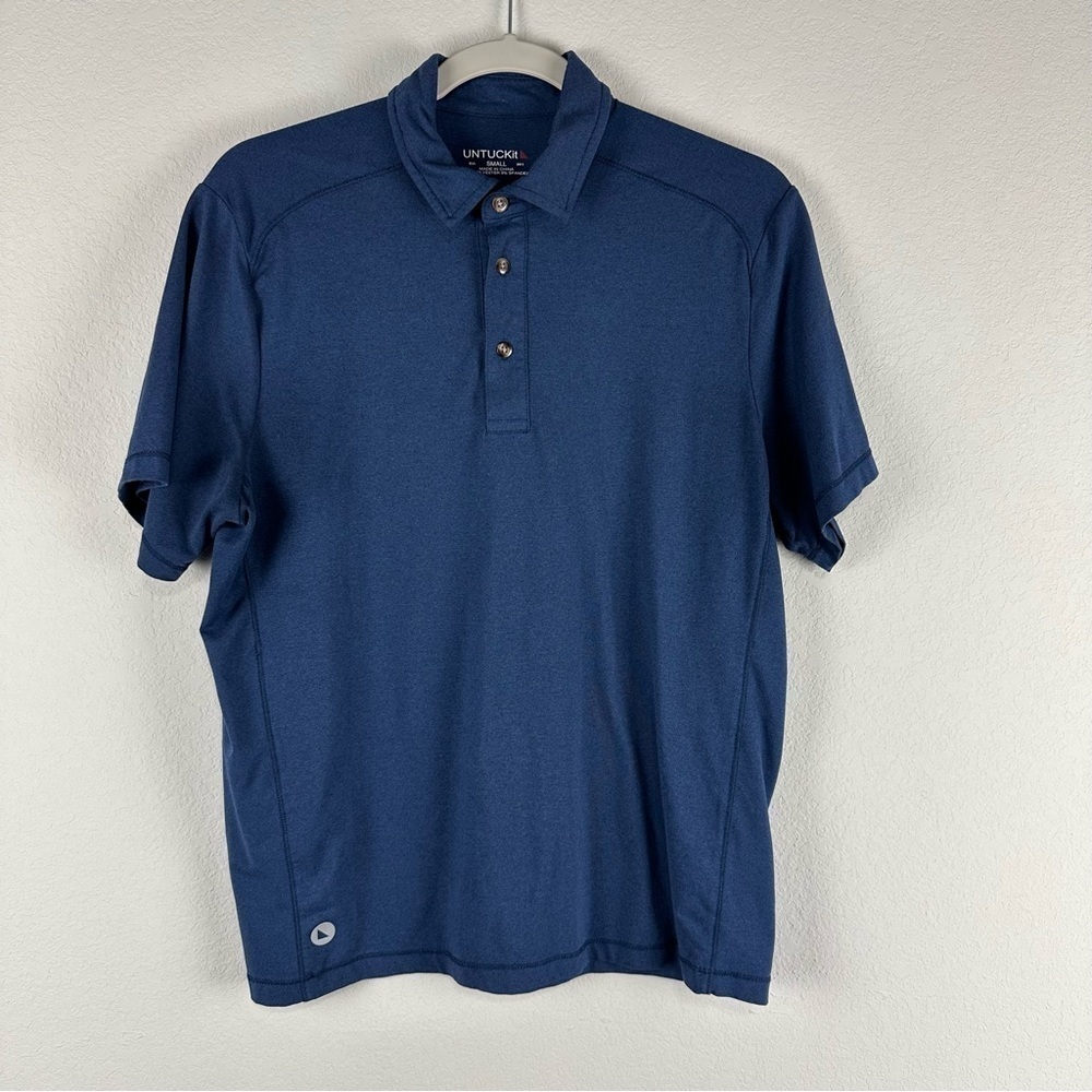 Untuckit Blue Clavidor 3 Button Performance Polo Shirt Sleeve Polo Shirt Small